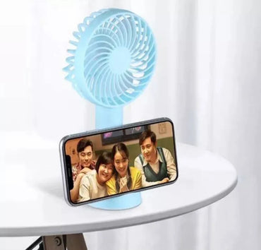 Portable Handheld Fan with Phone Holder – Battery & USB Operated